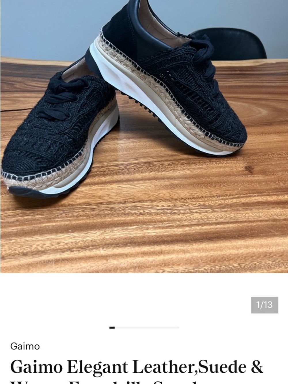 Gaimo Black Espadrille Platform Sneakers for Women